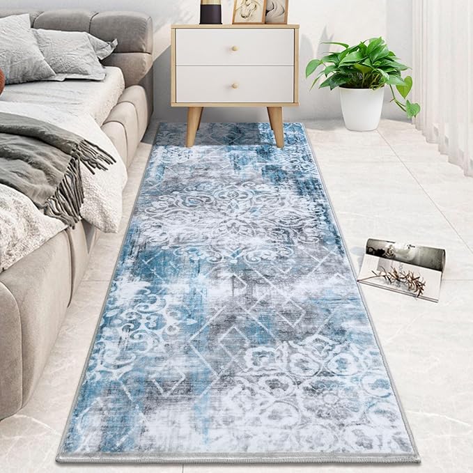 HEBE Hallway Runner Rug 2'x6' Washable Vintage Distressed Area Rugs Non Slip Laundry Rug Runner Boho Floor Carpet Runners for Hallways Entryway Laundry Room Kitchen Bathroom