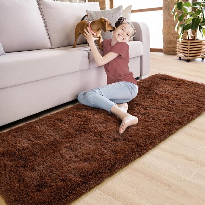 Noahas Brown Runner Rug for Hallway,2'x6' Long Area Rugs for Bedroom Living Room,Non Slip Thick Shag Floor Carpet for Entryway Kitchen Dorm Nursery Bedside Kids Room