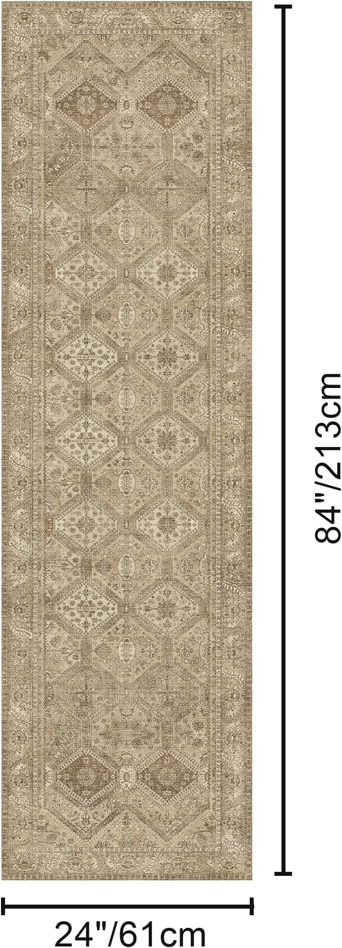Bavni 2x7 Runner Rug Non Slip, Machine Washable Rug Runners for Hallways, Vintage Distressed Print Kitchen Runner, Low Pile Lightweight Carpet Runner for Entryway Laundry Bedroom Bathroom Nut Brown