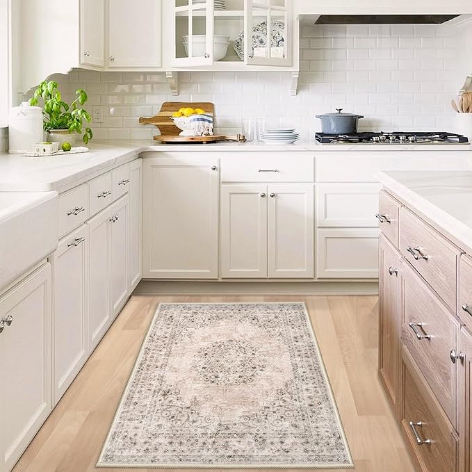 2x3 Area Rugs for Entryway: Washable Vintage Rug Indoor Soft Non-Slip Distressed Doormat for Bedroom Bathroom Kitchen Home Office (Brown, 2'x3')