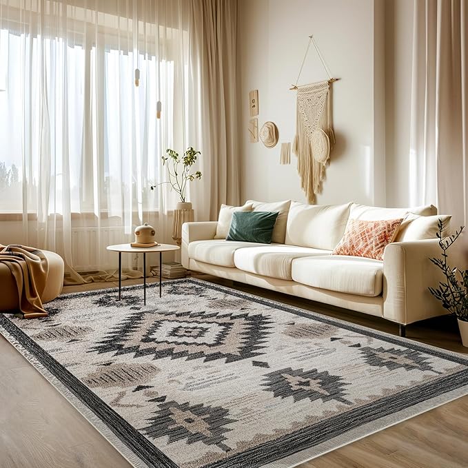 Southwestern Area Rug 3x5 Western Aztec Rugs Machine Washable Tribal Navajo Southwest Rug Non Slip Printed Low-Pile Indoor Floor Carpet for Living Room Kitchen Bathroom Bedroom