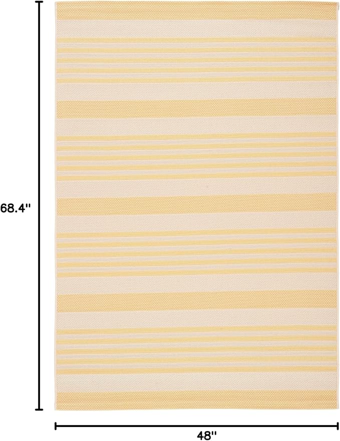 SAFAVIEH Courtyard Collection 4' x 5'7" Gold/Beige CY6062 Stripe Indoor/ Outside Waterproof Easy cleansingPatio Backyard Mudroom Area Mat