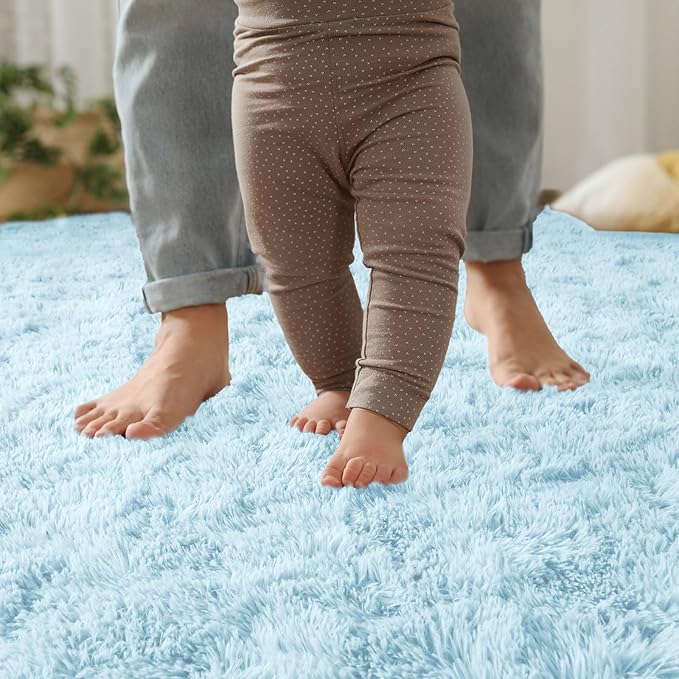 YJ.GWL Fluffy Runner Rugs for Bedroom Living Room Soft Shag Area Rug 2x6 Feet, Light Blue Rug Fuffy Carpet Non Slip for Nursery Dorm, Fuzzy Bedside Rug for Kids Room Home Decor