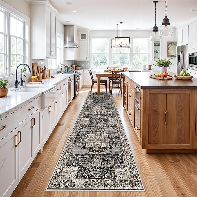 RUUGME Hallway 3x12 Runner Rugs - Large Boho Rugs for Living Room Stain Resistant Carpet Vintage Tribal Rugs for Bedroom Kitchen Bathroom Non Slip Backing Home Decor Floor Decoration Mat 3X12 Black