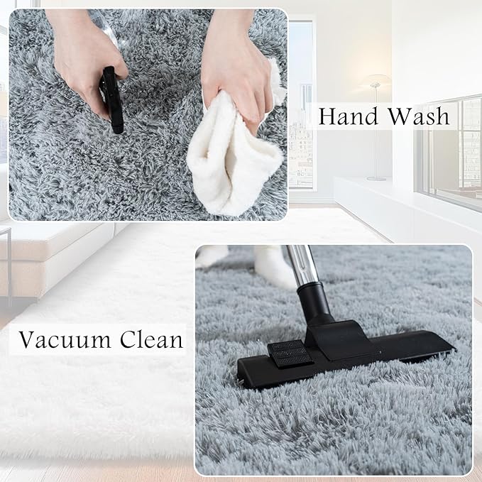 2x3 Area Rug for Bedroom, Small Grey Rugs for Living Room Nursery Kids Room Dorm Home Decor Aesthetic, Fluffy Shaggy Rug with 4 Anti-Slip Carpet Tapes