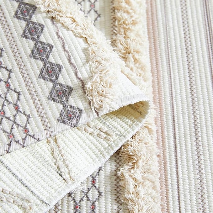 Washable Cotton Throw Rugs with Fringe, Boho Chic Modern Farmhouse Tufted Cute Vintage 2x3 Small Area Rugs for Bathroom Kitchen Bedroom Laundry Entryway Indoor Front Door Mat Thin Pile