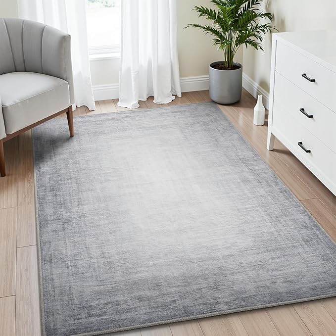 3x5 Area Rug Machine Washable Non Slip Rug Modern Abstract Rug Ultra Soft Indoor Rugs for Bedroom Living Room Entryway Kitchen Foyer Bedside, Grey