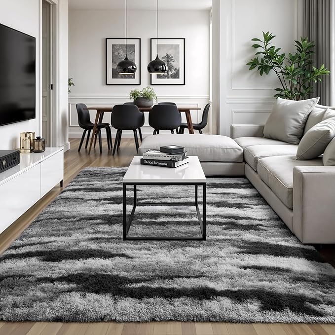 Zentavio Area Rugs for Living Room Large Rugs for Bedroom 5x8 Carpet Fluffy Fuzzy Soft Shag Aesthetic Plush High Pile Gray Throw Rug for Nursery Kids Room Dorm Waved Grey