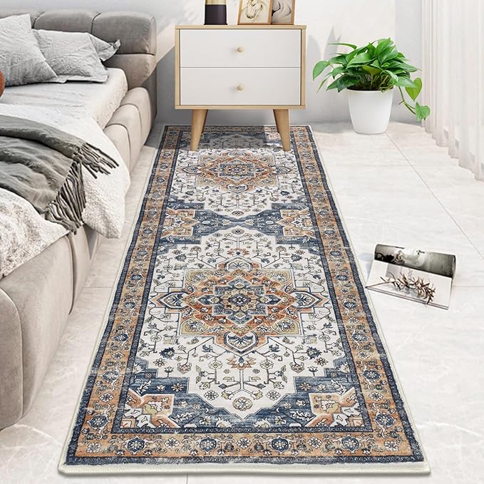 HEBE Hallway Runner Rug 2'x6' Washable Vintage Distressed Area Rugs Non Slip Laundry Rug Runner Boho Floor Carpet Runners for Hallways Entryway Laundry Room Kitchen Bathroom