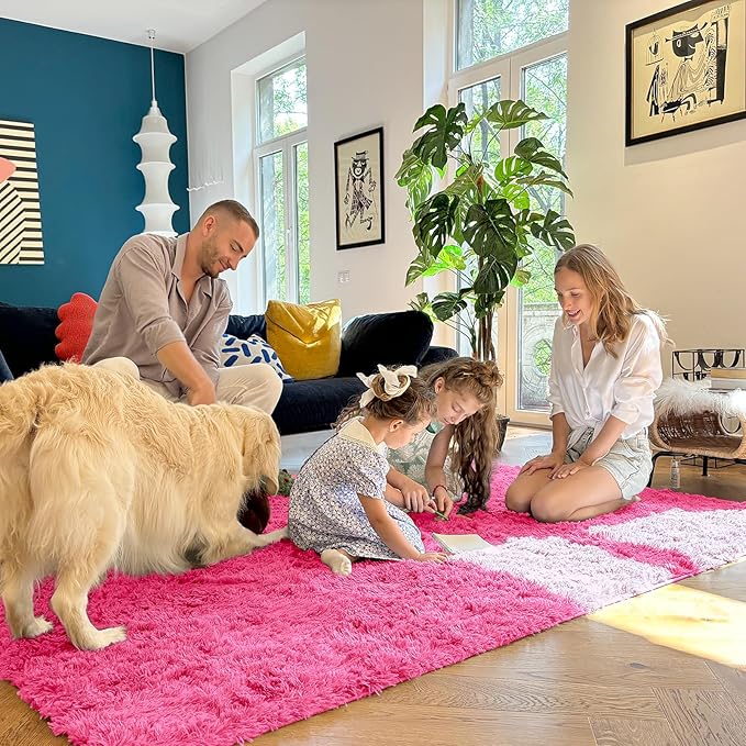 OLANLY 2x4 Machine Washable Runner Rugs for Hallway, Soft Fluffy Shaggy Bedside Rugs for Bedroom, Living Room, Indoor Floor Carpet for Kids Girls Boys, Nursery Rooms, Home Decor Aesthetic, Hot Pink