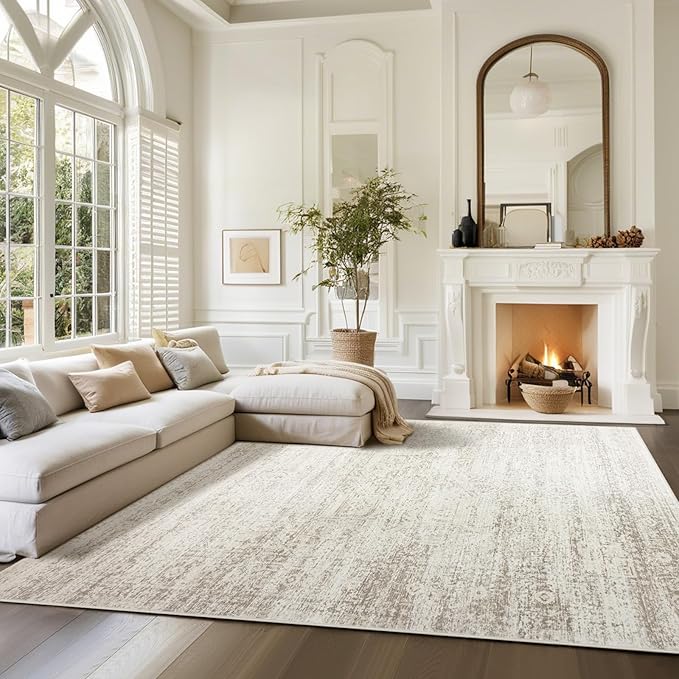 Washable Rugs 10x14 Area Rugs for Living Room,Rugs for Bedroom,Large Carpets,Ultra Soft Faux Wool Retro Dining Room Rug,Non Slip&Non-Shedding Low Pile Vintage Print Rug for Home Office Decor