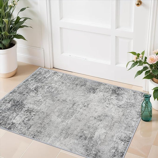 Washable 2x3 Abstract Area Rug - Large Living Room Area Rugs Modern Stain Resistant Indoor mat for Bedroom Dining Room Non Slip Rubber Backing Thin Super Soft Room Decor Floor Carpet 2x3 Grey