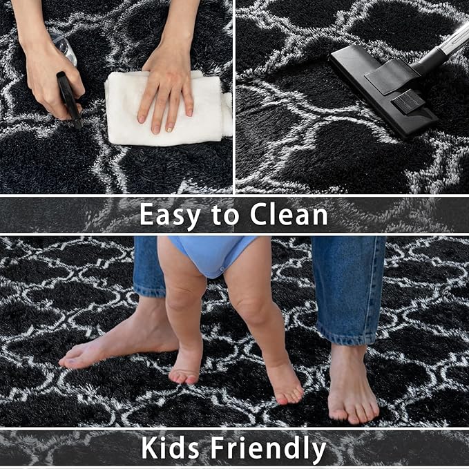 Large Rugs 8x10 Area Rugs for Living Room,Plush Fluffy Carpets for Boy and Girls Room, Modern Soft Shag Rug for Bedroom, Non Slip, Indoor Carpet for Kids Dorms Home Office Decor, Black