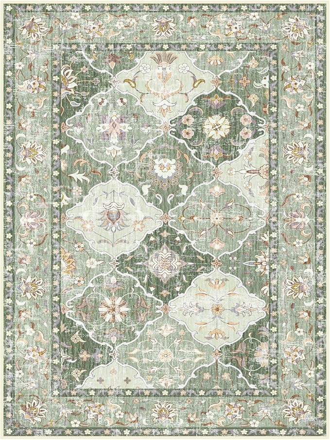 Washable Boho Vintage Area Rugs 2×3 Non-Slip Traditional Green Area Rug Doormat for Bathroom Kitchen Entryway