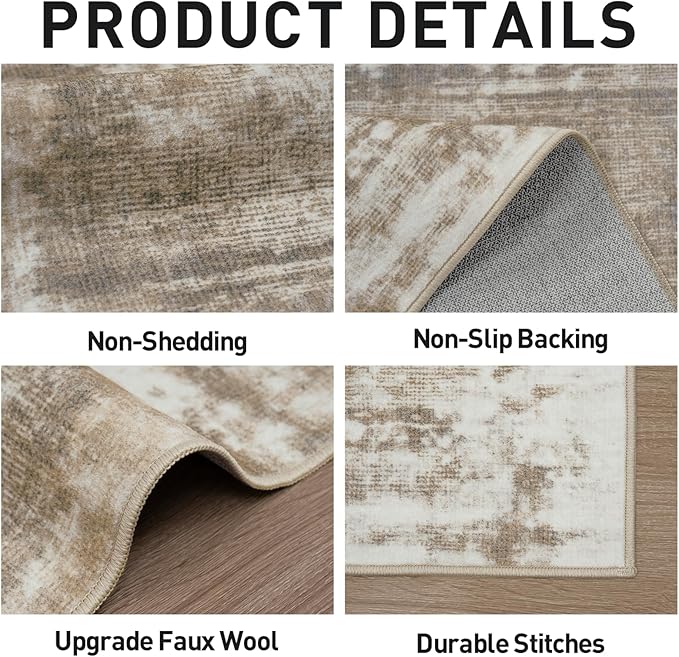2'6''x8' Runner Rugs Washable Rug: Modern Abstract Living Room Rug Soft Anti-Skid Thin Carpet Indoor Floor Non-Shedding Carpets for Bedroom Dining Room Farmhouse Nursery Home Office - Brown White