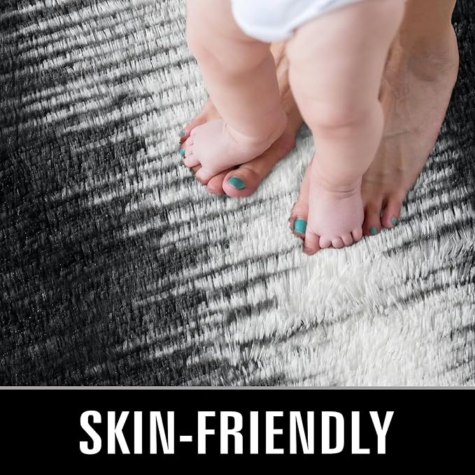 TWINNIS Super Soft Shaggy Rugs Fluffy Carpets, 4x5.9 Feet, Indoor Modern Plush Area Rugs for Living Room Bedroom Kids Room Nursery Home Decor, Upgrade Anti-Skid Rectangular Fuzzy Rug, Black White
