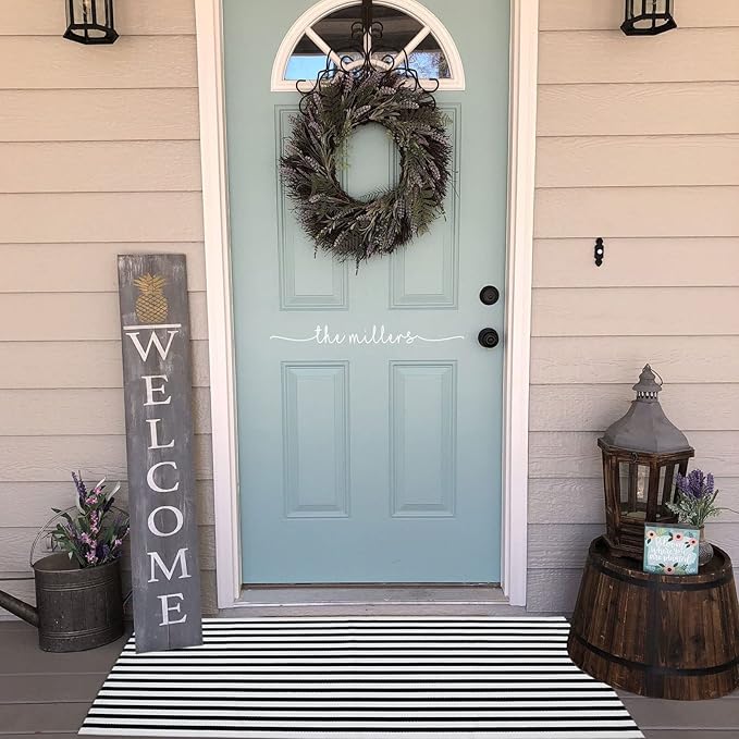 Black and White Outdoor Rug 2' x 4.3' Striped Front Porch Rug Hand-Woven Cotton Rug Machine Washable Floor Mat Indoor/Outdoor Area Rug for Layered Door Mats/Farmhouse/Living Room (2' x 4.3')