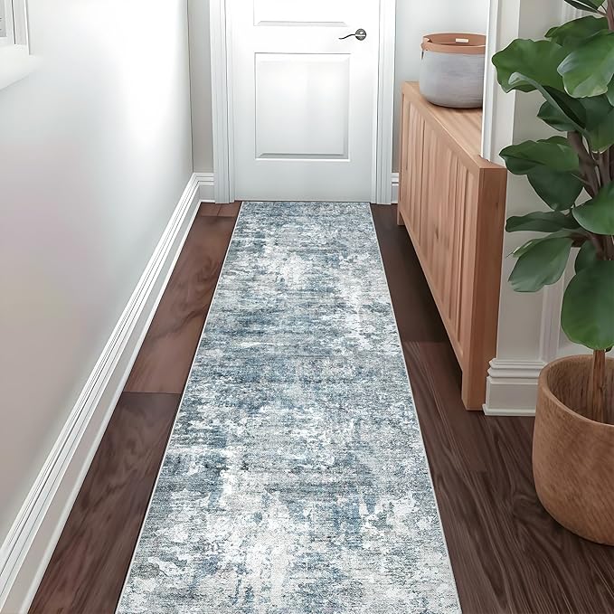Runner Rug 2'x10' Abstract Washable Non-Slip Runner Rugs for Kitchen Bathroom Laundry Room Blue Vintage Floor Carpet Runners for Hallway Entryway