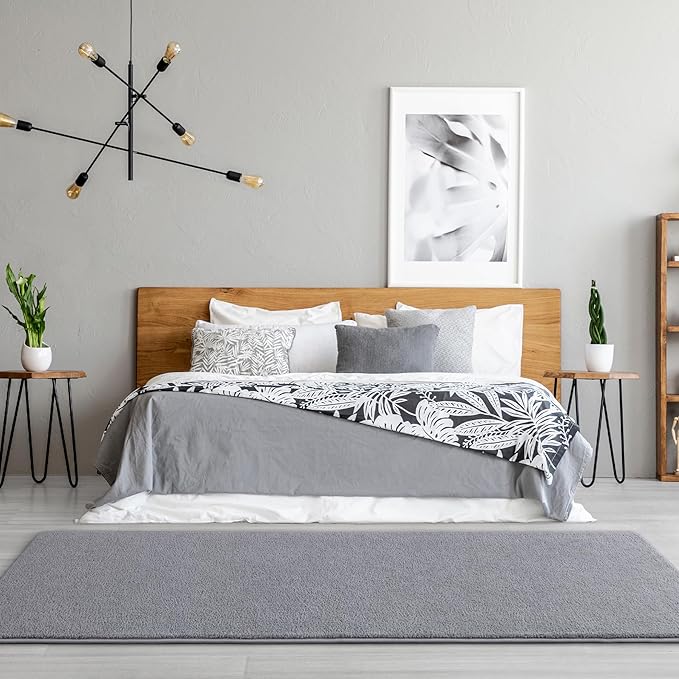 Keeko 2x8 Long Runner Rug, Grey Bedroom Bedside Runner Rug Living Room Carpet Area Throw Rugs for Hallway Soft Indoor Memory Foam Rugs for Teen Kids Classroom Nursery Dorm Laundry Room Decor