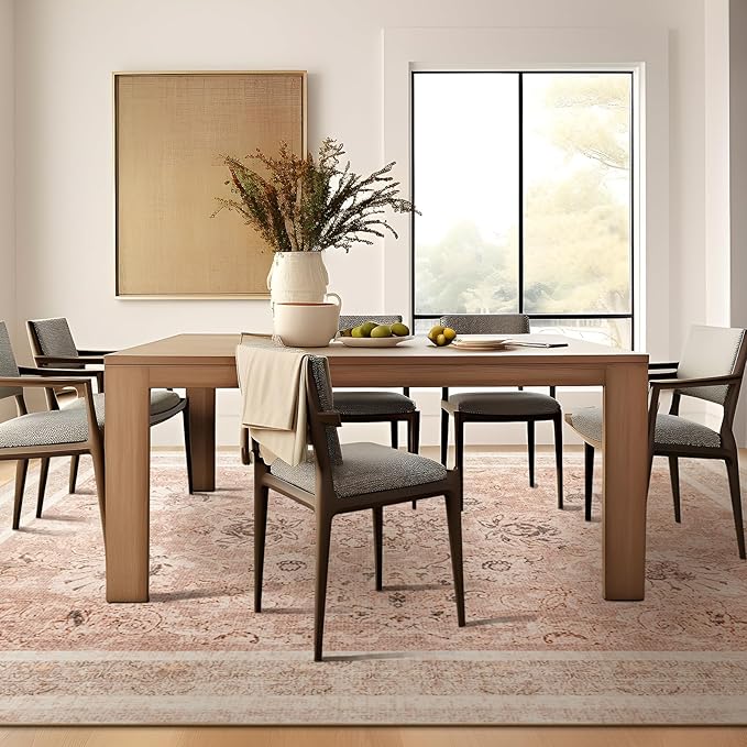 Phantoscope Vintage Collection Area Rug 6'x9' for Living Room - Washable Rug Large Boho Carpet Non-Slip for Bedroom Dining Room, Indoor Low-Pile Neutral Distressed Accent Rug, Soft Pink/Beige