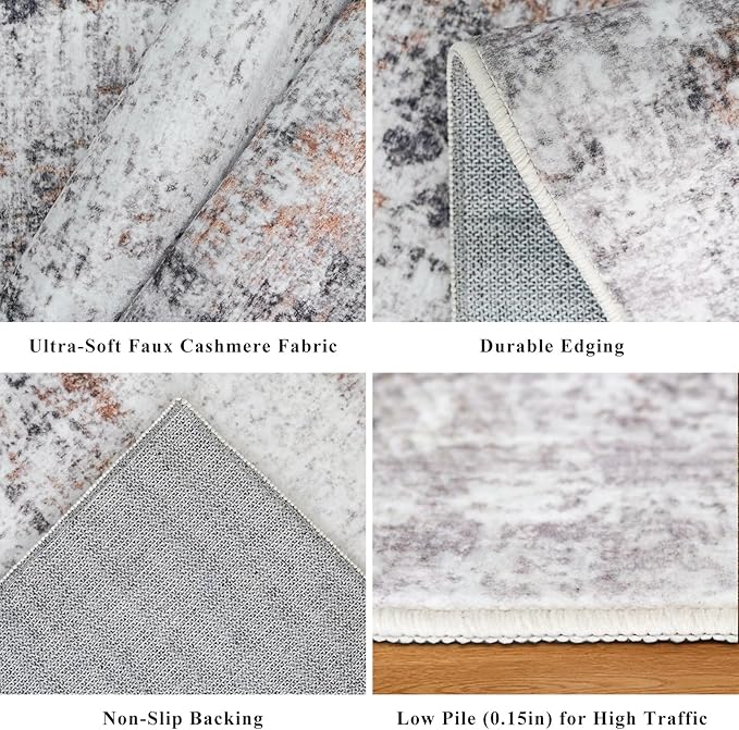 12x12ft Square Living Room Rug – Non-Slip Washable Extra Large Floor Carpet for Bedroom, Dining Room, Playroom Room – Modern Abstract Neutral Thin Low-Pile Big Indoor Rug (Beige,Grey)