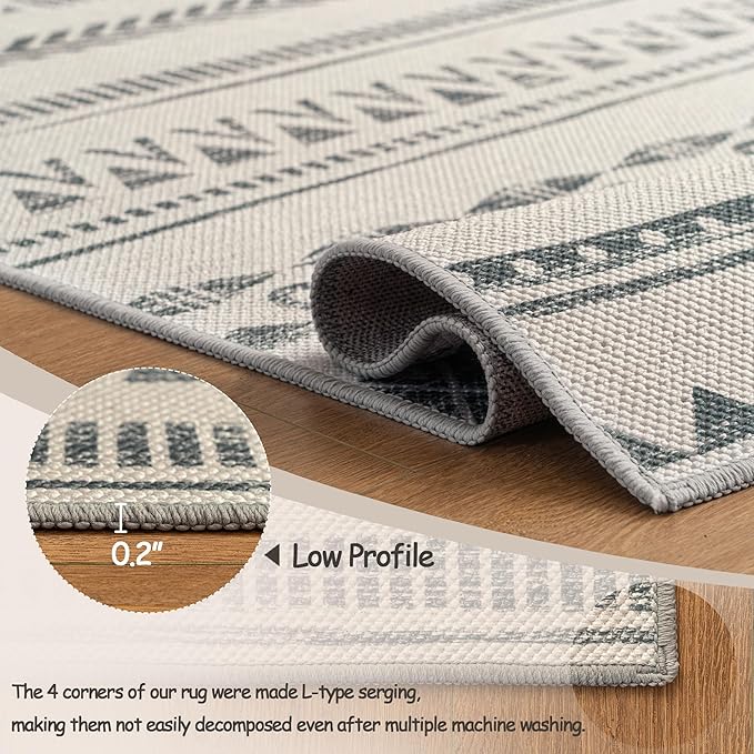 Runners for Hallways Kitchen Runner Rug Non Slip 2x6 Washable Runner Rugs Tear and Stain Resistance, Hand Woven Style Thin Runners for Hallways, Kitchen, Laundry, Bedroom, Bathroom- Gray