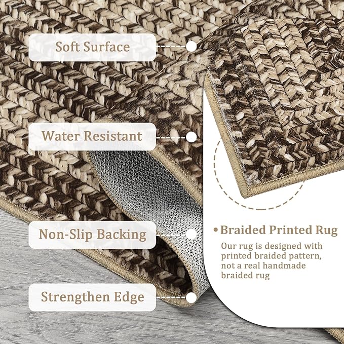 Imitation Braided Collection-Print Modern Area Rug 5x7 Washable Rug with Non Slip Rubber Backing Non Shedding Farmhouse Floor Cover, Ultra-Thin Foldable Carpet for Bedroom, Living Room