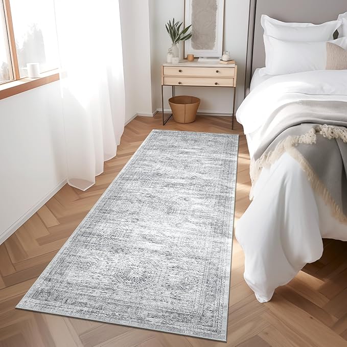 Runner Rug 2'x6' Washable Non-Slip Runner Rugs for Kitchen Bathroom Laundry Room Grey Vintage Floor Carpet Runners for Hallway Entryway