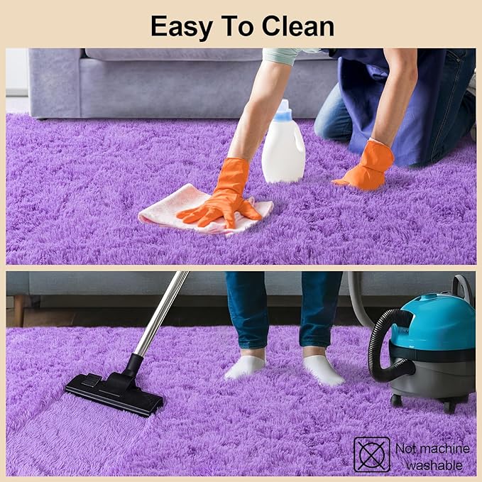 2x3 Rugs for Bedroom, Fluffy Area Rugs for Living Room, Soft Shag Kids Rug Small Carpet with 4 Non-Slip Rug Pads (Purple, 2ft x 3ft)