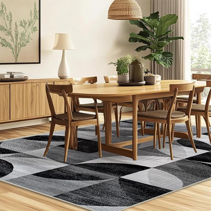 3x5 Area Rugs for Living Room Machine Washable Geometric Boho Rug Non Slip Printed Black and Grey Rug Carpet Friendly Modern Rug for Bathroom Bedroom Dining Room Office