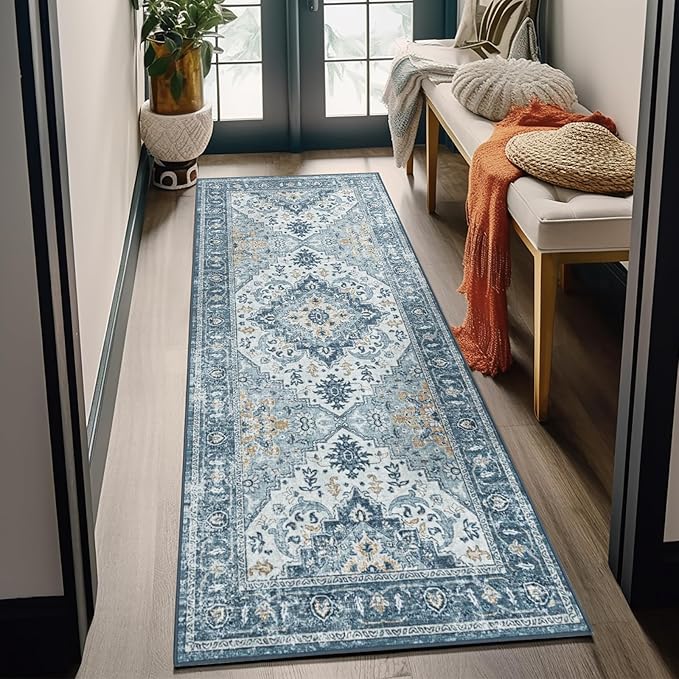 ILANGO Non Slip Rugs for Hallway, 2'5"x6' Distressed Vintage Kitchen Runner Washable, Carpet Runner Floor Mat for Indoor Entryway Bedroom Laundry Room, Easy to Clean