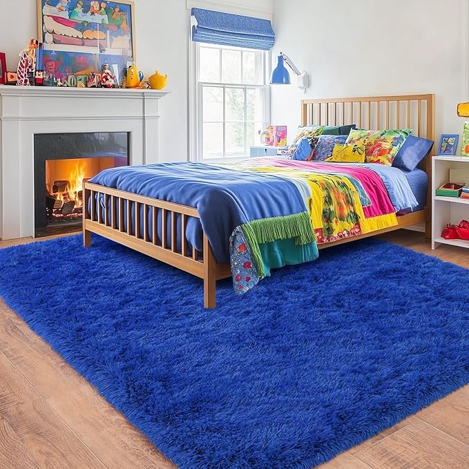 Blue Area Rugs 5x7, Anti-Skid Shaggy Fluffy Throw Carpets, Ultra Soft Plush Modern Indoor Fuzzy Floor Rug for Living Room Bedroom Nursery Kids Room Dorm Home Decor Aesthetic