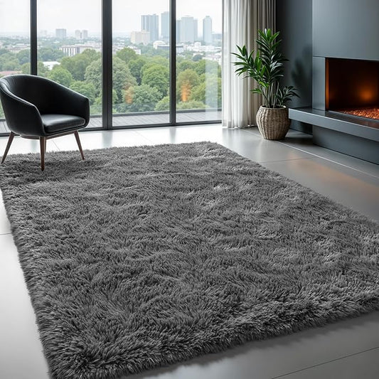 Zentavio Area Rugs for Living Room Grey Rugs for Bedroom Large 5x8 Carpet Fluffy Furry Soft Shag Aesthetic Plush High Pile Gray Throw Rug for Nursery Kids Room Dorm