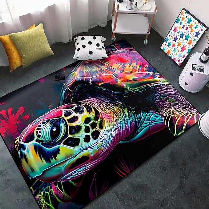 Sea Turtle Area Rug - Sea Turtle Rug for Bedroom Colorful Ocean Theme Rugs Ocean Life Decor, 3x4 Feet