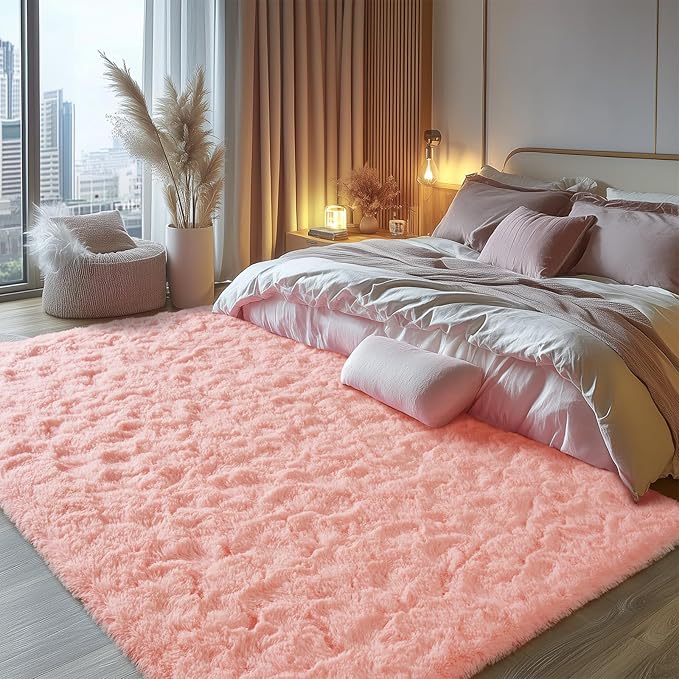 Zentavio Pink Rugs for Girls Room 6x9 Area Rugs for Living Room Cute Carpet for Bedroom Washable Soft Fluffy Shag Aesthetic Plush High Pile Throw Rug for Nursery Kids Room Dorm Room