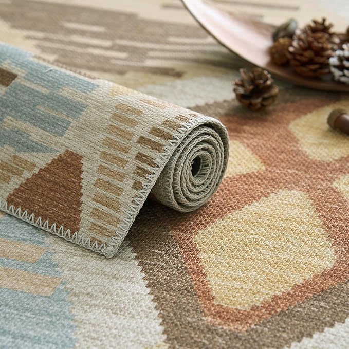 jinchan 5x7 Kids Washable Area Rug Geometric Moroccan Faux Jute Indoor Nursery Rug Non-Slip Colorful Modern Carpet for Playroom Kids Room Living Room Bedroom Laundry Room Boho Tan