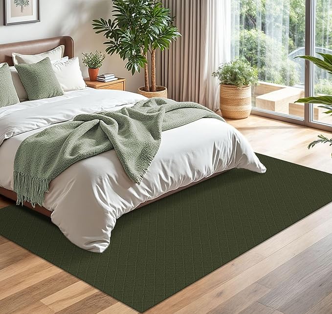 KOZYFLY Area Rug 5x7 Ft Washable Rugs for Living Room Non Slip Rubber Backed Bedroom Rug Braided Cotton Dining Room Rug, Floor Carpet for Living Room Dining Room Bedroom, Dark Green