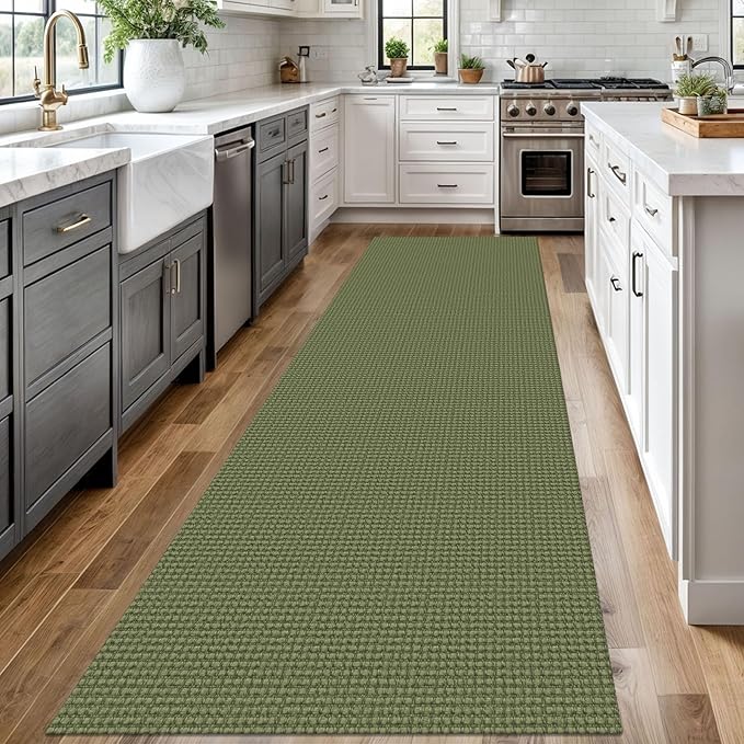Braided Runner Rug 3x12 Ft Washable Runners for Hallways Non Slip Rubber Backed Kitchen Runners Cotton Long Entryway Runner Indoor, Woven Carpet for Hall Kitchen Entryway, Green