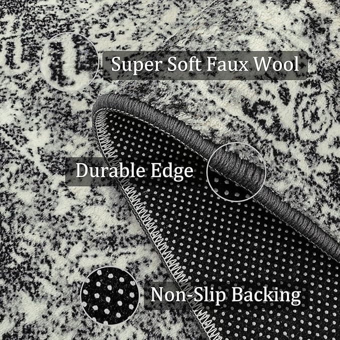 Morebes Vintage Black Bathroom Rug 2x4.3, Washable Bath Mat Non Slip Stain-Resistant Entryway Rug, Medallion Soft Low Pile Carpet Runner for Entrance Hallway Kitchen