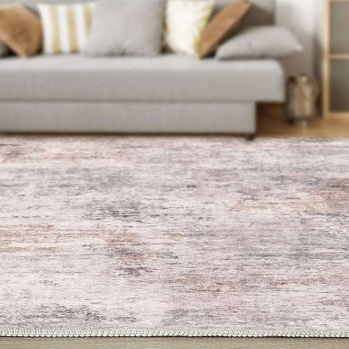 Washable Rug 10x12 Area Rugs for Living Room: Modern Abstract Neutral Soft Rug for Bedroom Dining Room Under Kitchen Table Home Office Decor - Brown Grey