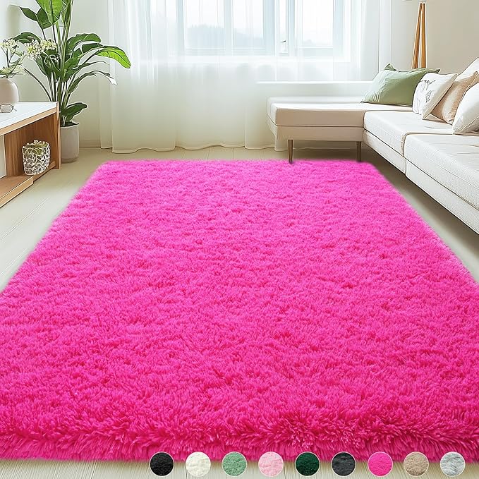 6x9 Rugs for Living Room, Large Fluffy Area Rugs for Bedroom, Soft Carpet Shag Kids Room Rug, Non-Slip Fuzzy Rugs Indoor (Hot Pink, 6ft x 9ft)