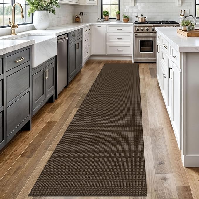 Braided Runner Rug 2x12 Ft Washable Runners for Hallways Non Slip Rubber Backed Kitchen Runners Cotton Extra Long Entryway Runner Indoor, Woven Carpet for Hall Entryway, Brown