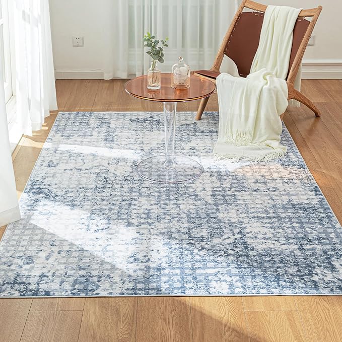 Washable Area Rugs 5x7 for Living Room Abstract Rugs Non Slip Lightweight Carpets for Bedroom Dining Kitchen Home Decor Office Area Rugs (Blue)