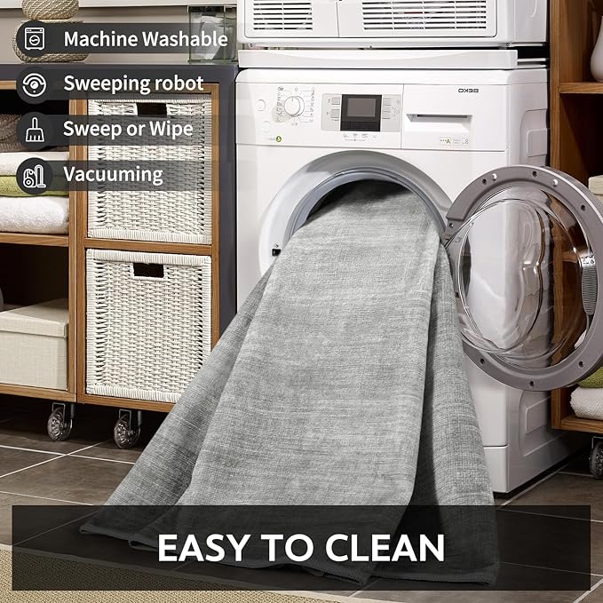 2x6 Runner Rug Machine Washable Non Slip Area Rug Modern Abstract Rug Ultra Soft Floor Runners for Hallways for Entryway Laundry Room Kitchen, Ash Grey