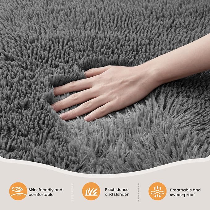 Zentavio Area Rugs for Living Room Small Carpet for Bedroom 3x5 Bedside Washable Soft Fluffy Shag Aesthetic Plush High Pile Throw Rug for Nursery Kids Room Dorm Room Grey
