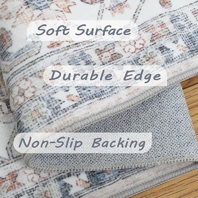 Washable Vintage Area Rug 8x10 - Large Soft Traditional Farmhouse Ultra-Thin Rug for Living Room, Bedroom, Dining Room and Home Office - Distressed Oriental Reto Indoor Floor Carpet Rug…