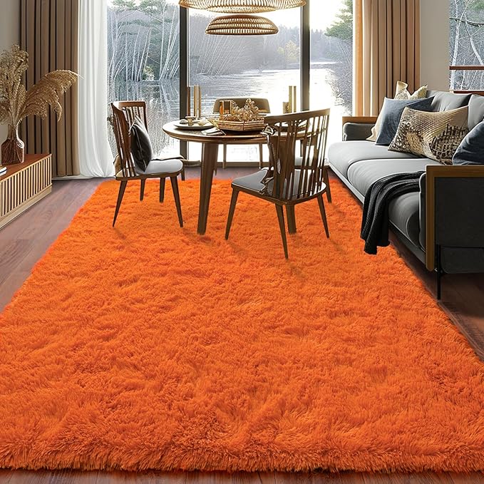 5'x7' Super Fluffy Rug for Bedroom, Modern Shag Orange Area Rugs, Soft and Cozy Plush Large Carpet for Kids, Girls Boys and Teens Decorations for Living Room Dorm Nursery Classroom, Orange