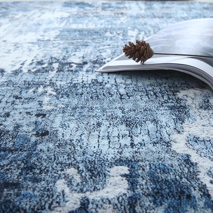 2x3 Rug Washable Boho Rug Soft Small Area Rug Abstract Pattern Non-Slip Non-Shedding Faux Wool Vintage Rug for Door Mat, Kitchen, Floor, Entryway, Powder Room, Blue