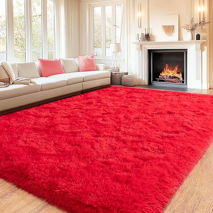 5x7 Rugs for Bedroom Living Room, Soft Plush Shaggy Area Rugs Fluffy Modern Floor Carpet for Kids Girls Room Dorm Nursery Home Decor Aesthetic, Red