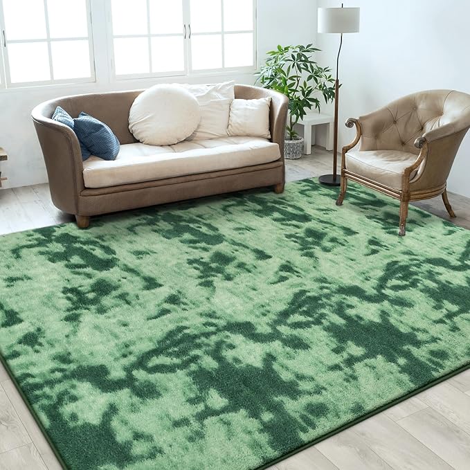 FlyDOIT Large Area Rugs for Living Room Bedroom, 6x9 Ft Tie-Dyed Green Ultra Soft Comfy Thickened Memory-Foam Indoor Carpets, Cozy Modern Floor Rug for Boys Girls Playroom Dorm Nursery Home Décor